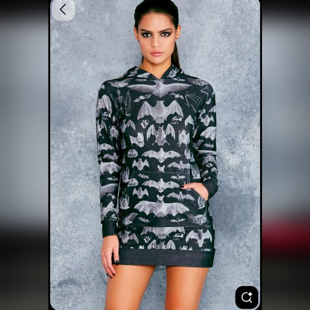 Blackmilk Gone Batty Slouchy Halloween Monochrome Bat Hoodie Dress Medium 🦇